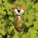 Gartenfigur Katze aus Keramik grün