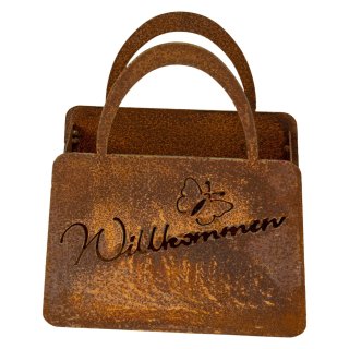 Rost Handtasche Willkommen zum Bepflanzen mit Blumen.